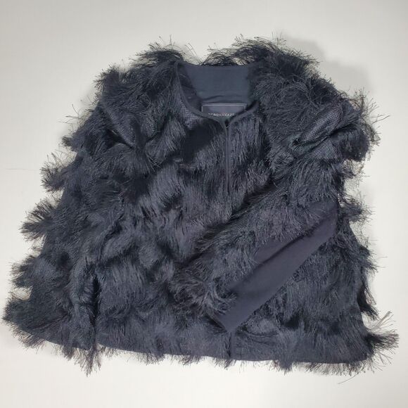 BCBG Maxazria Women's Jacket Size XS Black Fringed Jaxon Party Chevron - Picture 9 of 12